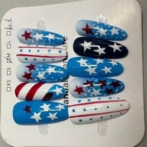 "Star Spangled‎ Tips" Press-On Nail Set – Red, White & Blue with Stripes, Stars